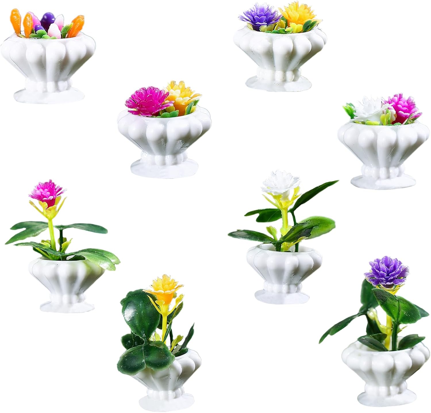 8 PCS Little Flowers Potted Miniatures Mini Flowers Plant Garden Miniatures Artificial Plant Fake Pots Set Micro Landscape Greenery Ornament for Dolls Hous Garden Yard Trees Decoration Gift