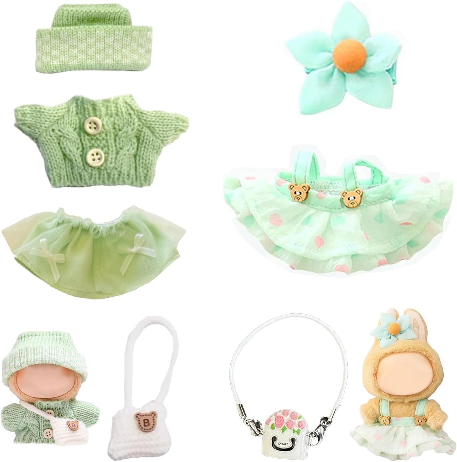 17cm Doll Clothes Set for labu, 2 Sets of Green Clothing Sets for Doll, Doll Accessories Suit no Doll only Clothes