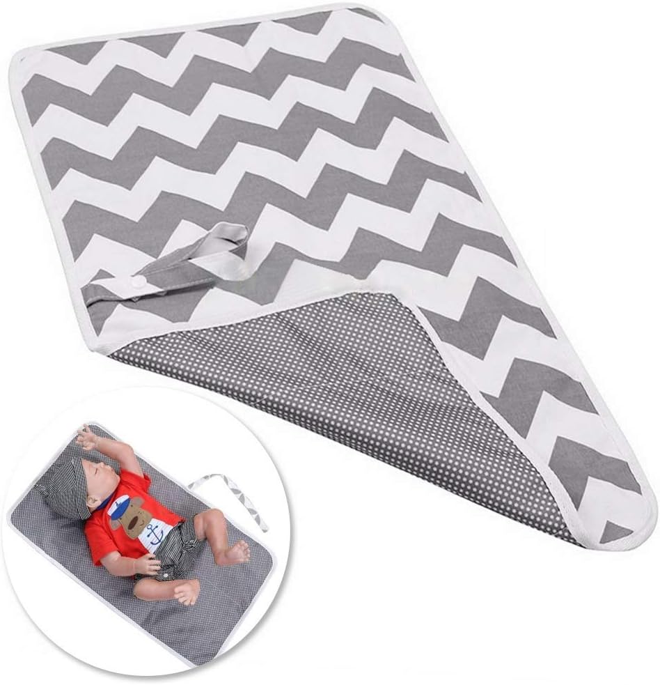 Nappy Changing Mat, Foldable Diaper Pad Waterproof Travel Changing Mat with Gray Waves for Home Travel Outside（60 * 35 cm /23.62 * 13.77 in)