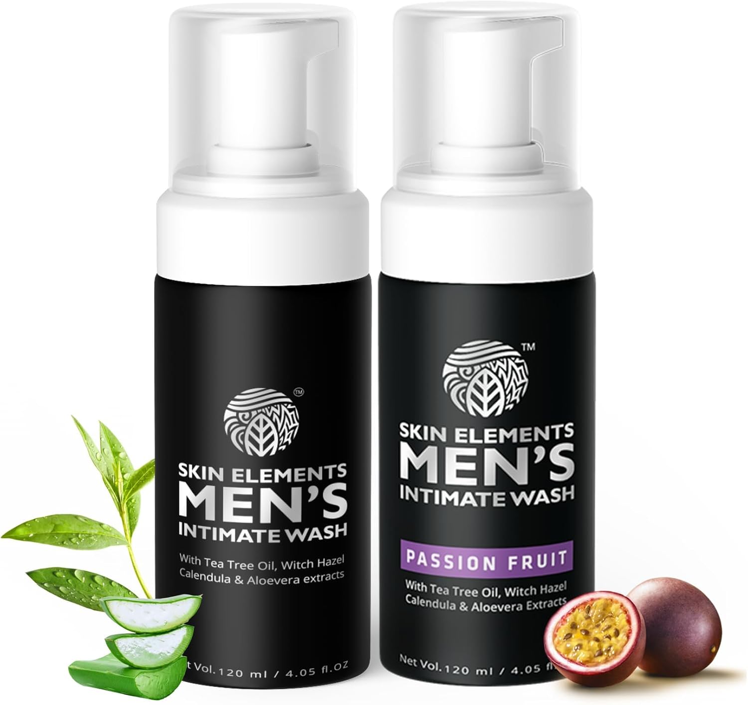 Skin Elements Men's Intimate Wash Combo | Tea Tree Oil (Classic)+Passion Fruit | Controls Unwanted Sweat & Bad Odor | Refreshes Intimate Area | 240 ml | Pack of 2