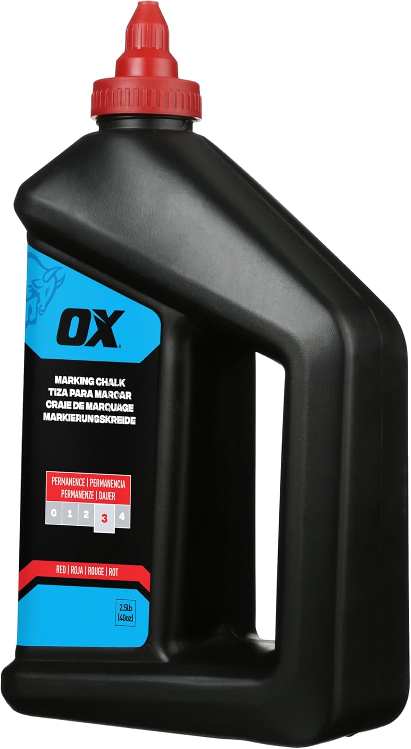 OX Pro 40oz/1.1kg Permanent Red Marking Chalk - Permanence 3, Ideal for Weatherproof Markings lasting upto 1 month, General Construction Chalk Line Refill Powder for Chalk Reels