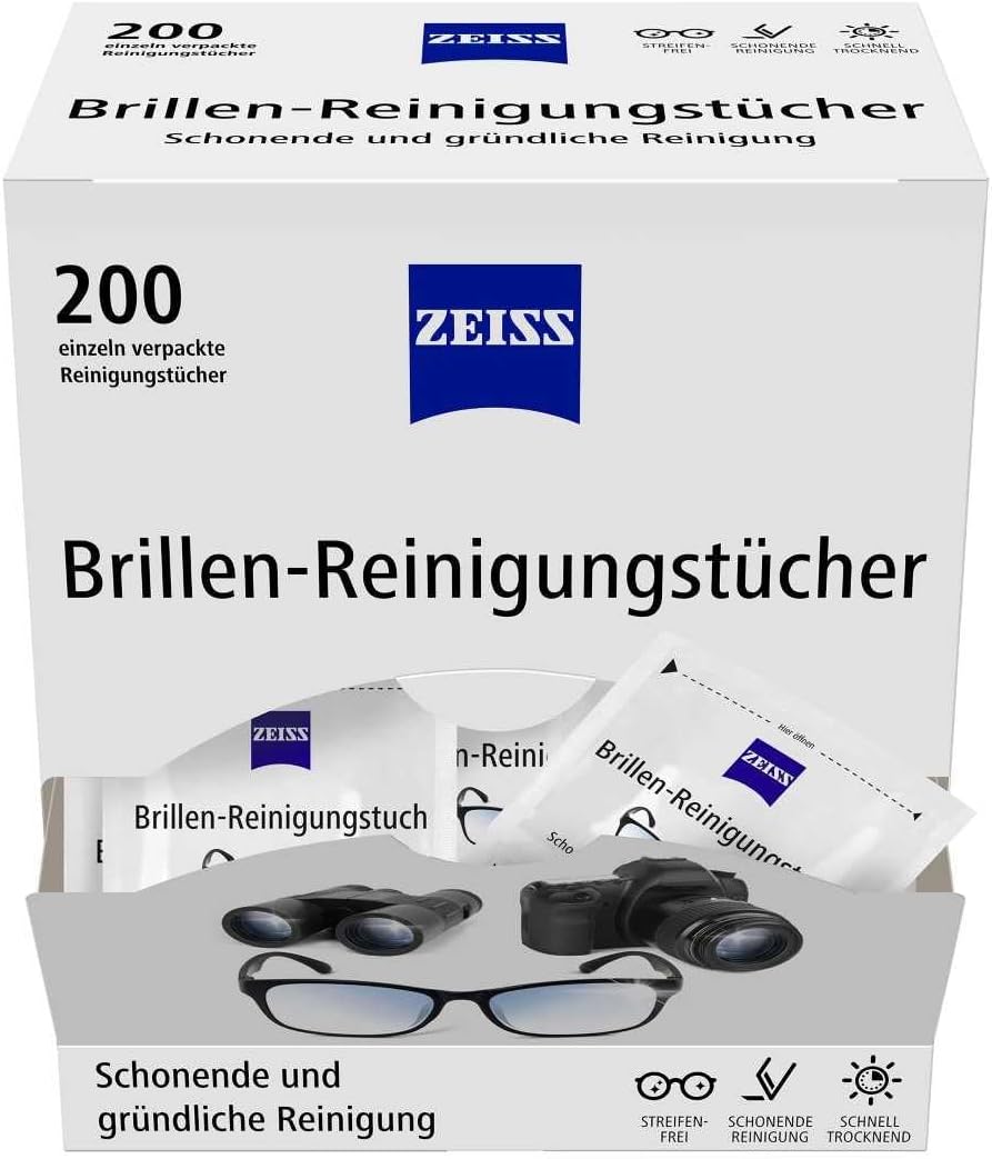 ZEISS Glasses Cleaning Cloths with Alcohol, 200 Pieces for Gentle and Thorough Cleaning of Your Lenses – Each Cloth Individually Packed – Ideal for on The go or When Travelling