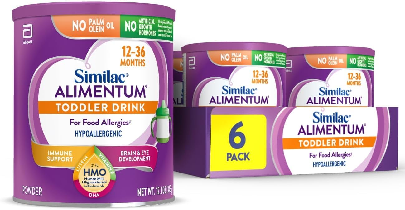Similac Alimentum Toddler Drink with 2'-FL HMO, Hypoallergenic, for Food Allergies, Suitable for Lactose Sensitivity, 12.1-oz Can, 6 Count