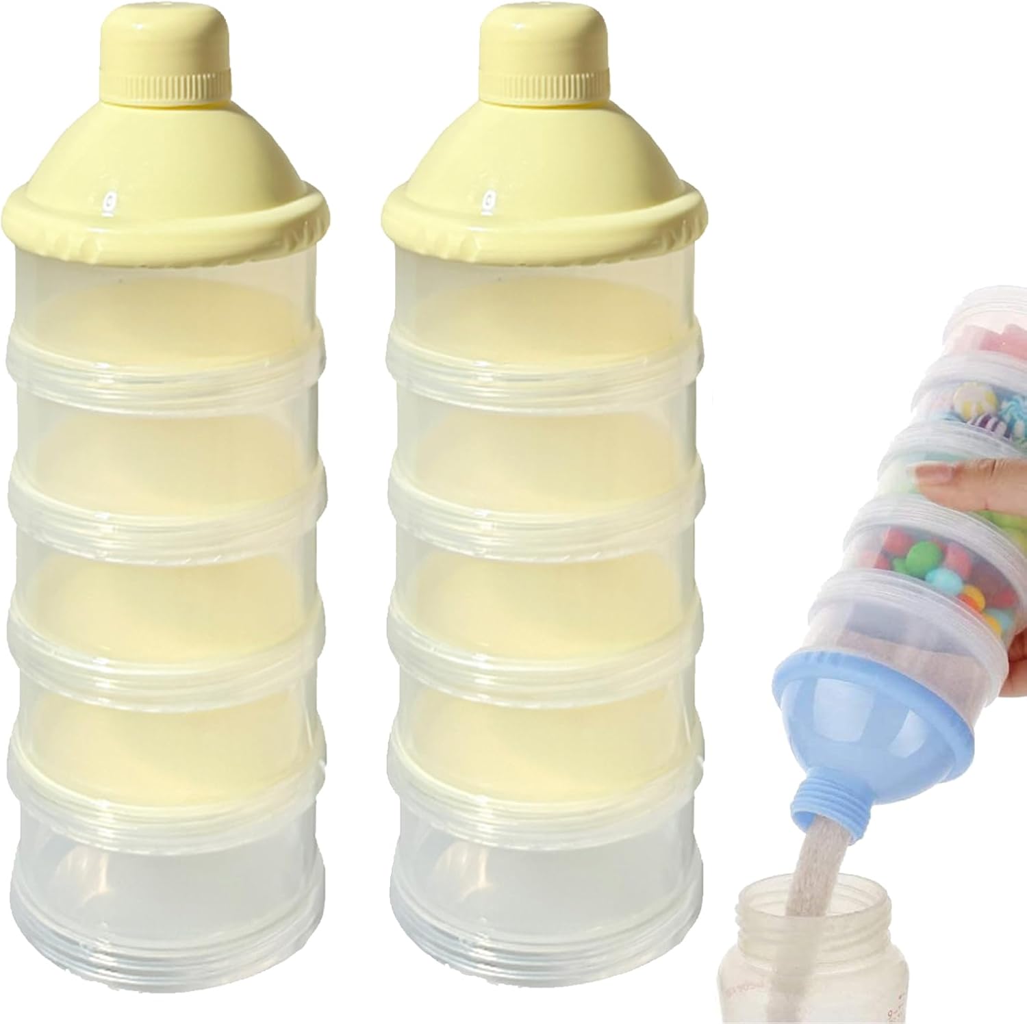 2 PCS 5 Layers Baby Milk Powder Pots, Formula Dispenser Portable Milk Powder Formula Dispenser Container Pot Box Milk Cans Snack Storage Box for Travel(Yellow +Yellow)