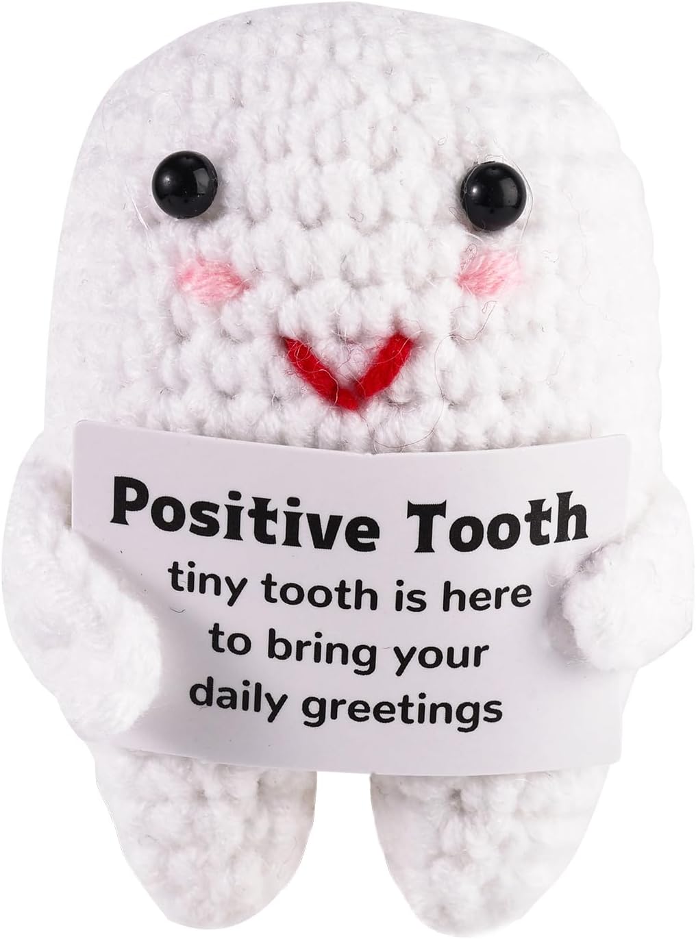 TOYMIS Funny Positive Tooth Doll, 2.83 Inch Crochet Dental Plush Toy with Card Cute Knitted Tooth Gifts Emotional Knitted Support Desk Decor for Birthday Party
