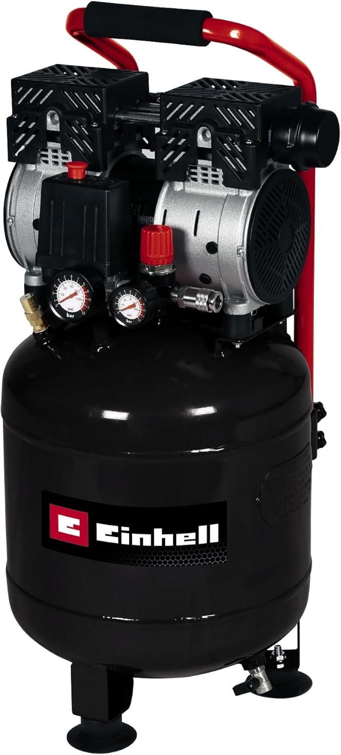 Einhell TE-AC 24 Silent Air Compressor | 24L, 750W, 240V, 8 Bar, 116 PSI, Oil-Free Service-Free Motor, Pressure Reducer, Safety Valve | Small Air Compressor For Workshops With 3 Year Warranty