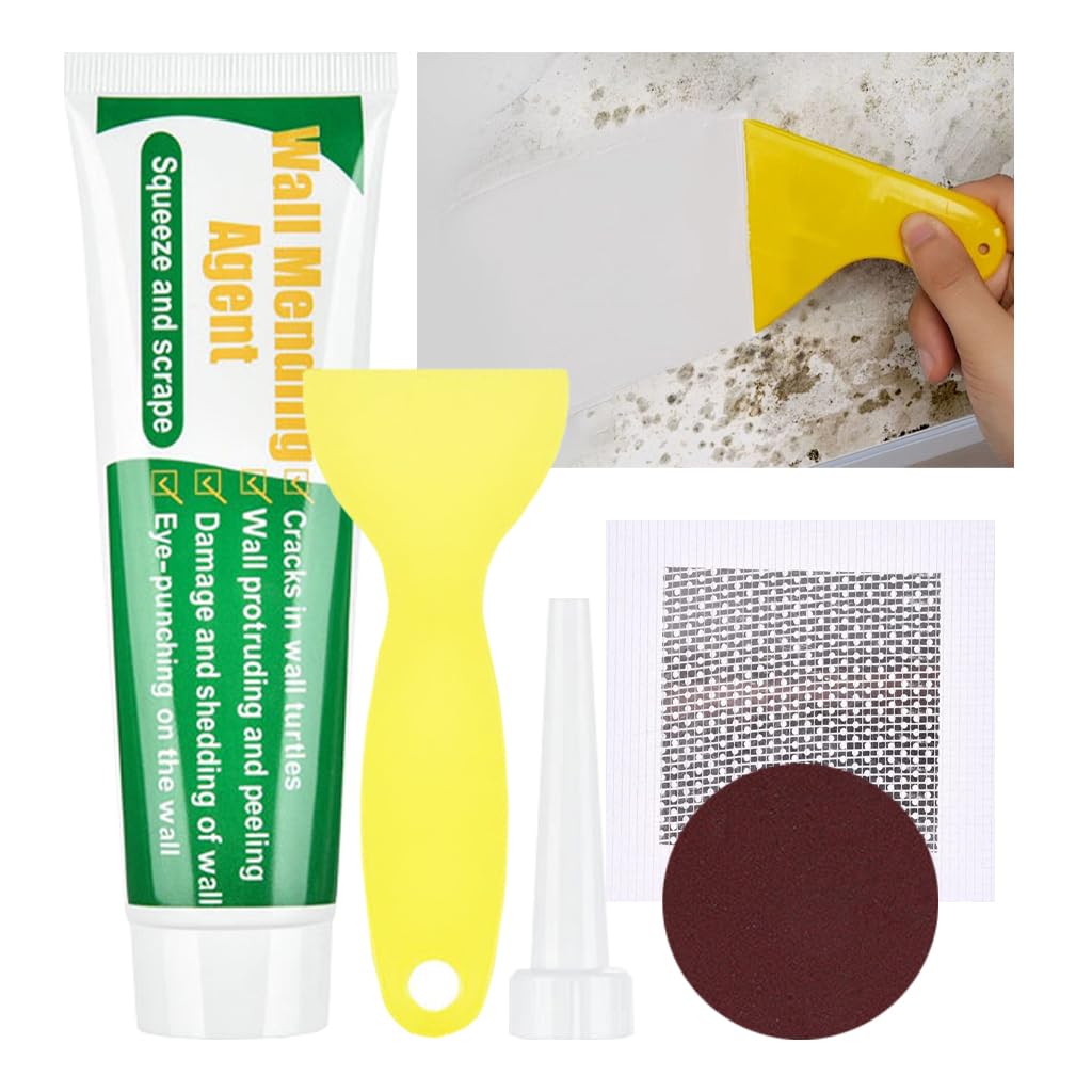 Wall Repair Kit, wall filler repair kit, Quick Drying & Waterproof Mending Agent With Mesh Patch, Sandpaper, Scraper, Effectively Scratches, Nail Holes, Cracks, Graffiti