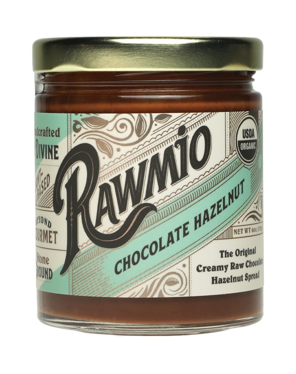 Rawmio Chocolate Hazelnut Spread, 6 oz. Jar, 6 Serving per Jar - Raw, Organic, Vegan, Gluten-Free