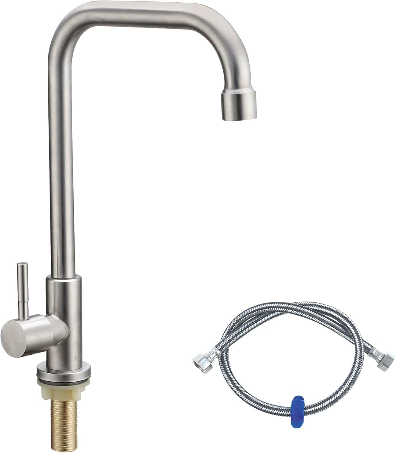 Cold Water Only Faucet 1 Hole 7-Shape Kitchen Sink Taps with 360 Degree Swivel Spout Lead-Free Single Handle SUS304 Stainless Steel Deck Mount Sink Bar Tap with One 80CM Long Hose | Brushed Nickel