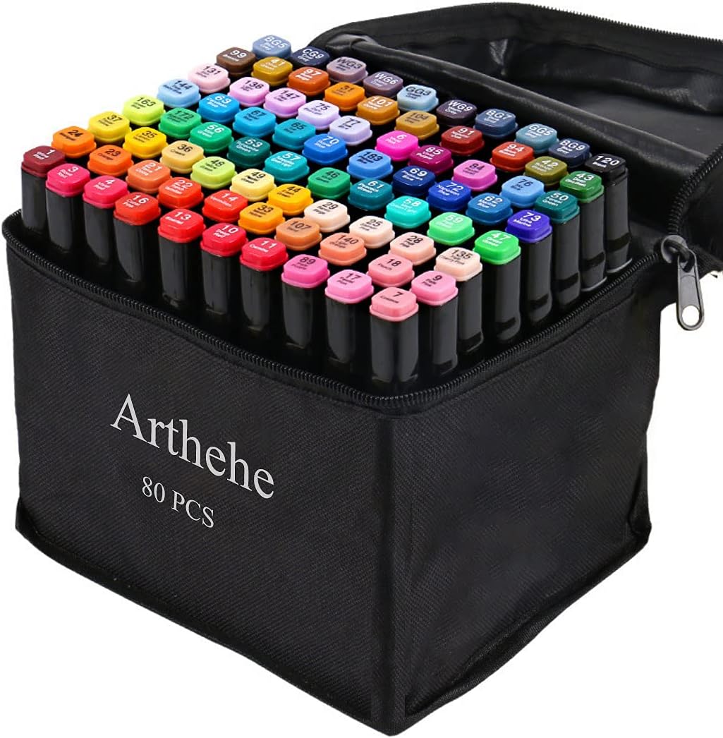 ARTHEHE 80 Colors Markers Pens Set, Permanent Art Marker Pens for Kids and Adults, Double Tipped Graphic Marker Pen for Manga/Anime/Fun doodling