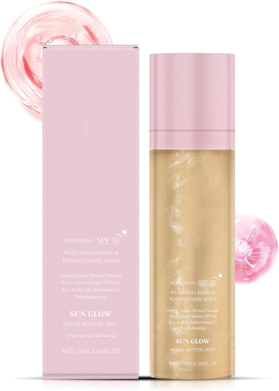Sunglaze Sheer Setting Mist Sunscreen SPF 50, Hydrating Makeup-Friendly Glow Spray, Shimmering Body Oil Mist, Non-Greasy & Fast-Absorbing (1)