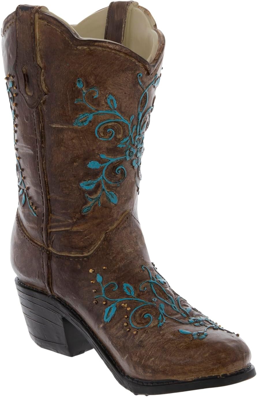Hobby Lobby Boot-Shaped Vase (Brown, Blue)