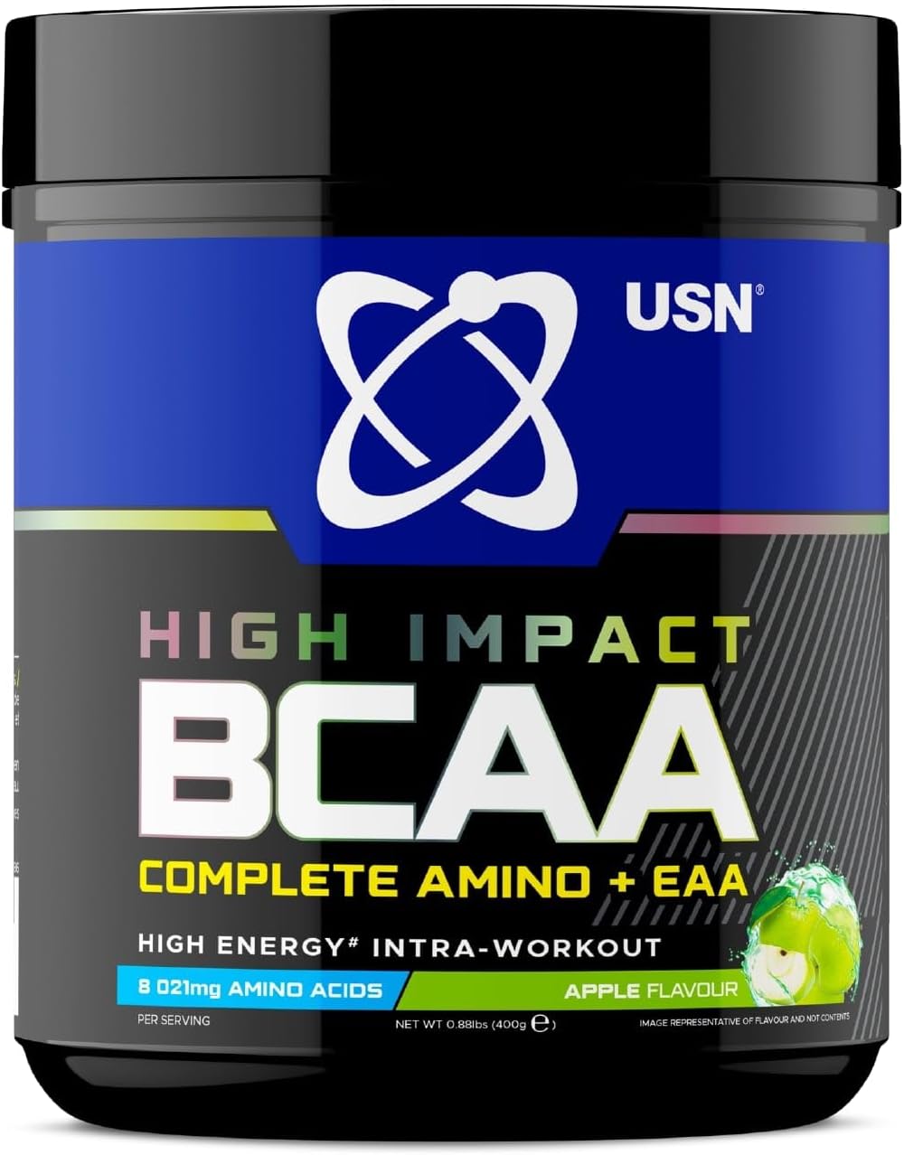 USN Complete Amino & EAA Intra Workout Powder, Apple Flavour - 400g, Vegan Energy Drink, Premium BCAA Amino Acids & Glutamine Recovery Drink, High Impact Pre Workout & Post Workout Shake