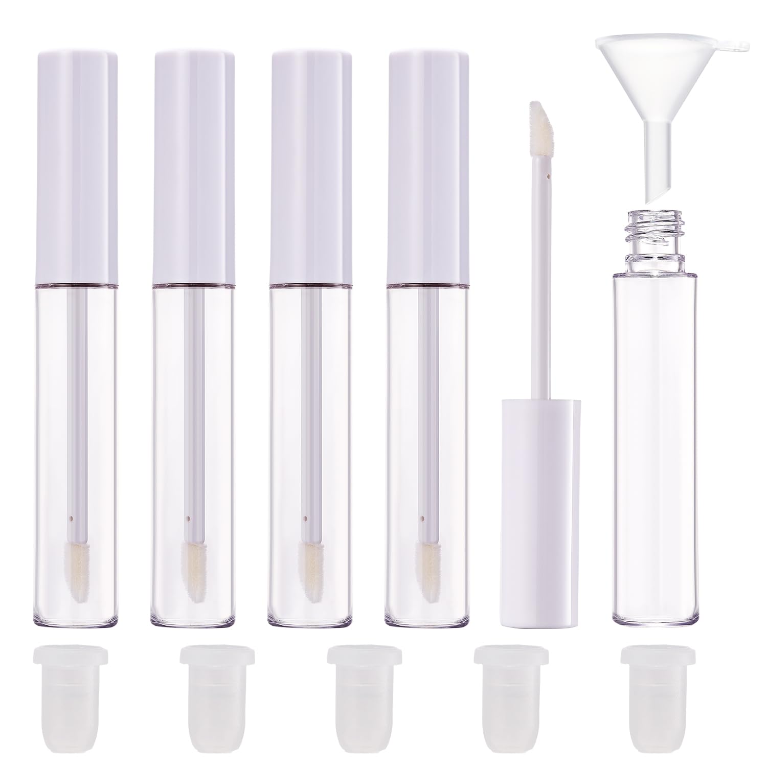 5PCS Empty Lip Gloss Tubes, 10ml Empty Lip Glaze Bottle with Rubber Stoppers, Transparent Refillable Lip Gloss Containers DIY Makeup Lipgloss Making Kit(White)