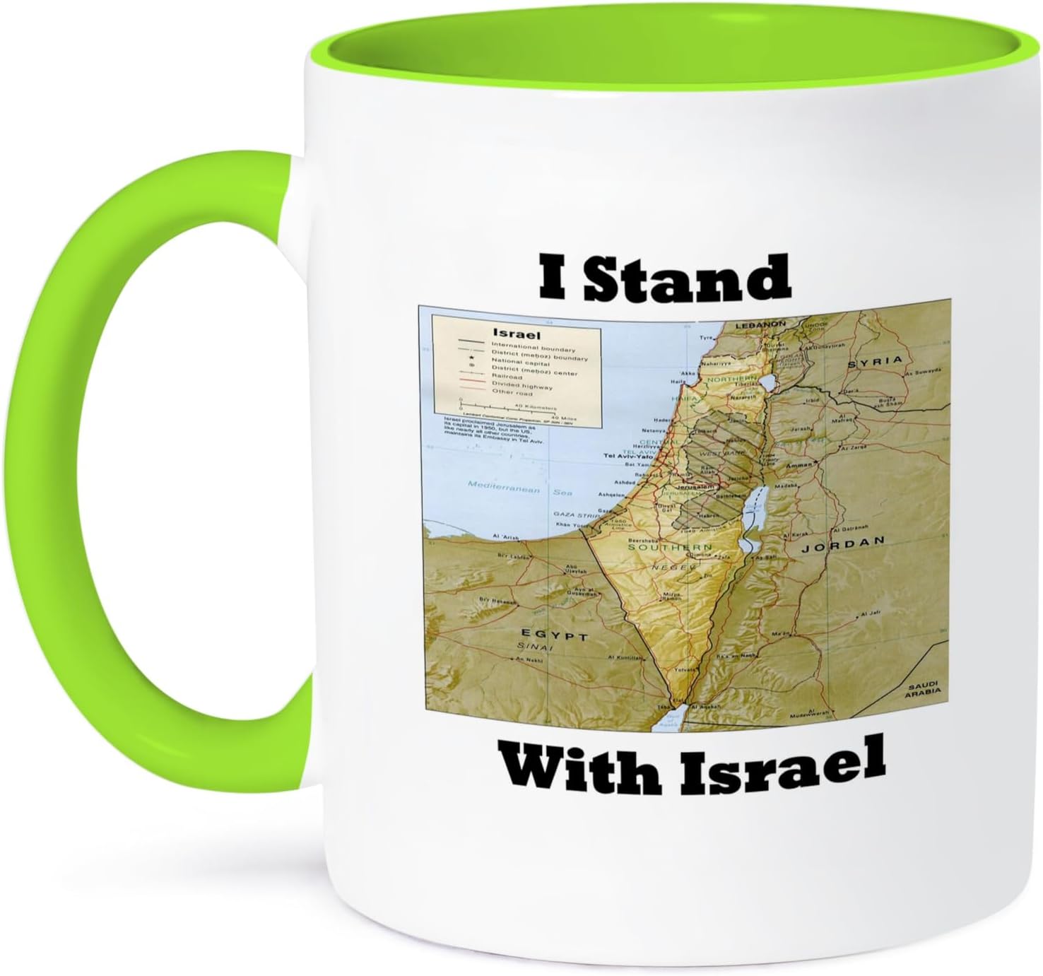 3dRose Print of I Stand Topographic Israel Ceramic Mug, Green/White