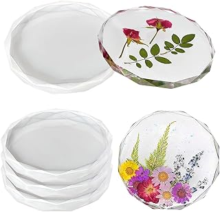 ResinWorld 4 Pack Resin Coaster Molds, Diamond Edge Crystal Coaster Molds for Resin Casting, Round Geode Coaster Silicone Molds for Epoxy Resin
