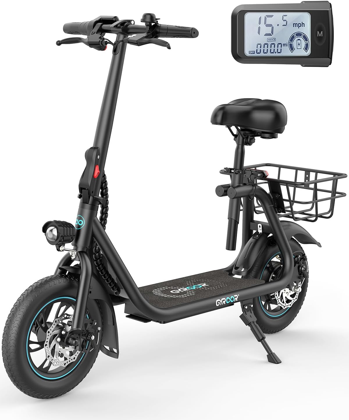 Gyroor Electric Scooter Adults, 20/25 Miles Range 450W Motor up to 15.5/18.6 MPH Speed LCD Display, Electric Scooter with Basket