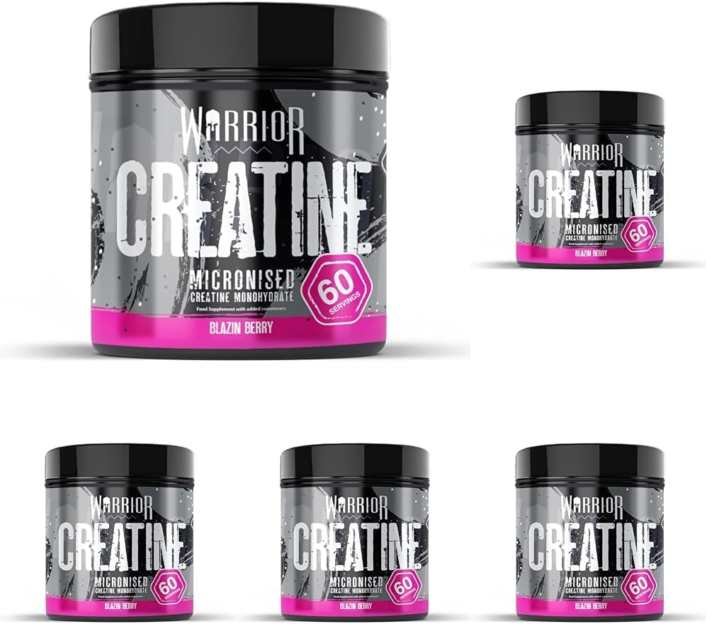 Warrior Creatine Monohydrate Powder – 300g – Micronised for Easy Mixing and Consumption – 100% Pure Creatine – Proven to Improve Physical Performance & Recovery, 60 x 5g Servings, Blazin' Berry