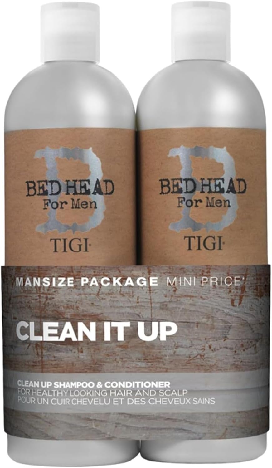 Bed Head for Men by TIGI | Clean Up Shampoo and Conditioner Set | Moisturising And Smoothing Daily Haircare For Healthy Hair and Scalp | Ideal For Normal Hair | 2x750ml