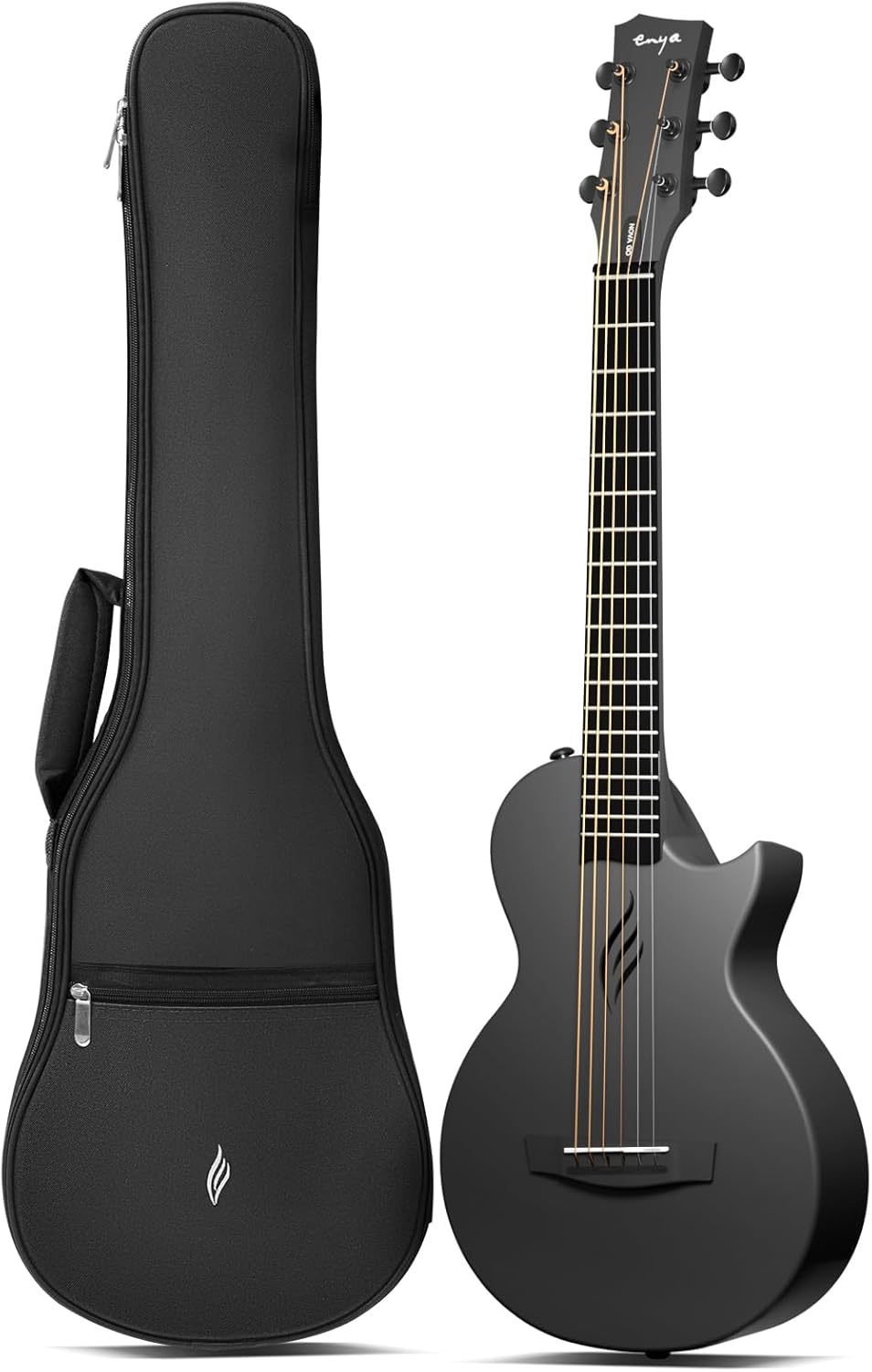 Enya Nova Go Mini Carbon Fiber Acoustic Guitar 1/4 Size Travel Acustica Guitarra w/Beginner Kids Starter Bundle Kit of Thickened Gig Bag, Adjusting Wrench(Black)