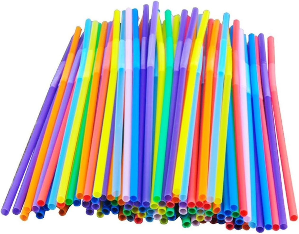 12.8inch Disposabl Drinking Straws, Colorful Extra Long Flexible Bendy Party Straws, 100 Pieces