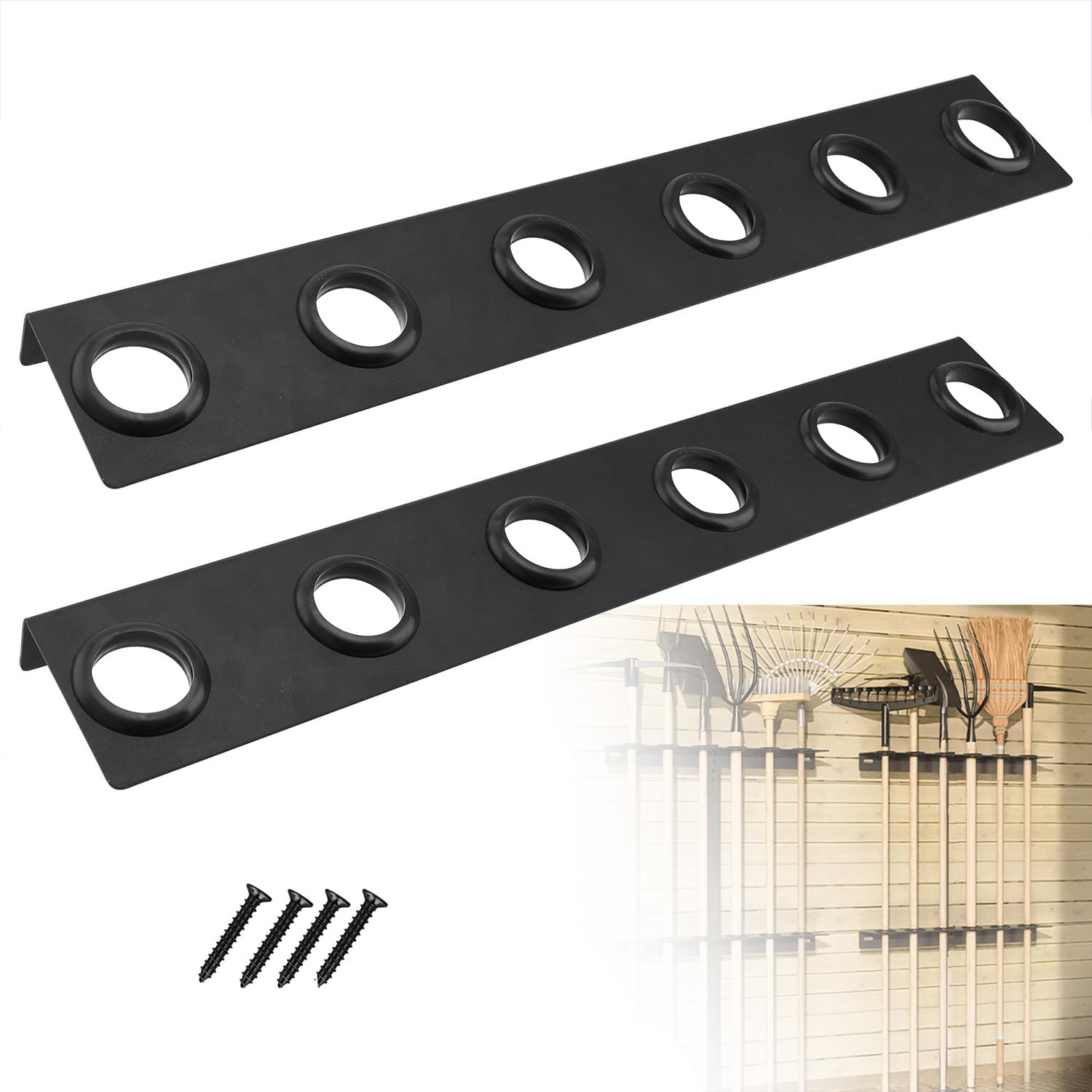 Landscape Trailer Rack for Lawn Equipment,6 Holes Hand Tool Storage Rack Landscaping Shovel Holder for Truck Trailers & Garage or Shed Walls with Mounting Hardware Accessories,Set of 2