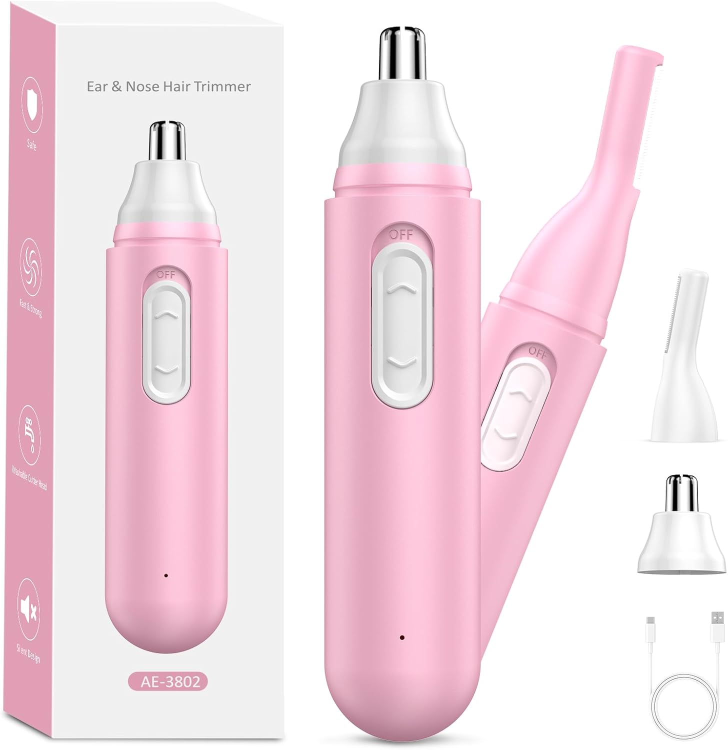 Nose Hair Trimmer for Women Rechargeable: 2024 Upgrade Nose Trimmer Ladies Painless Dual Edge Blades IPX7 Waterproof Eyebrow & Facial Hair Trimmer for Women, Easy Cleansing, Pink