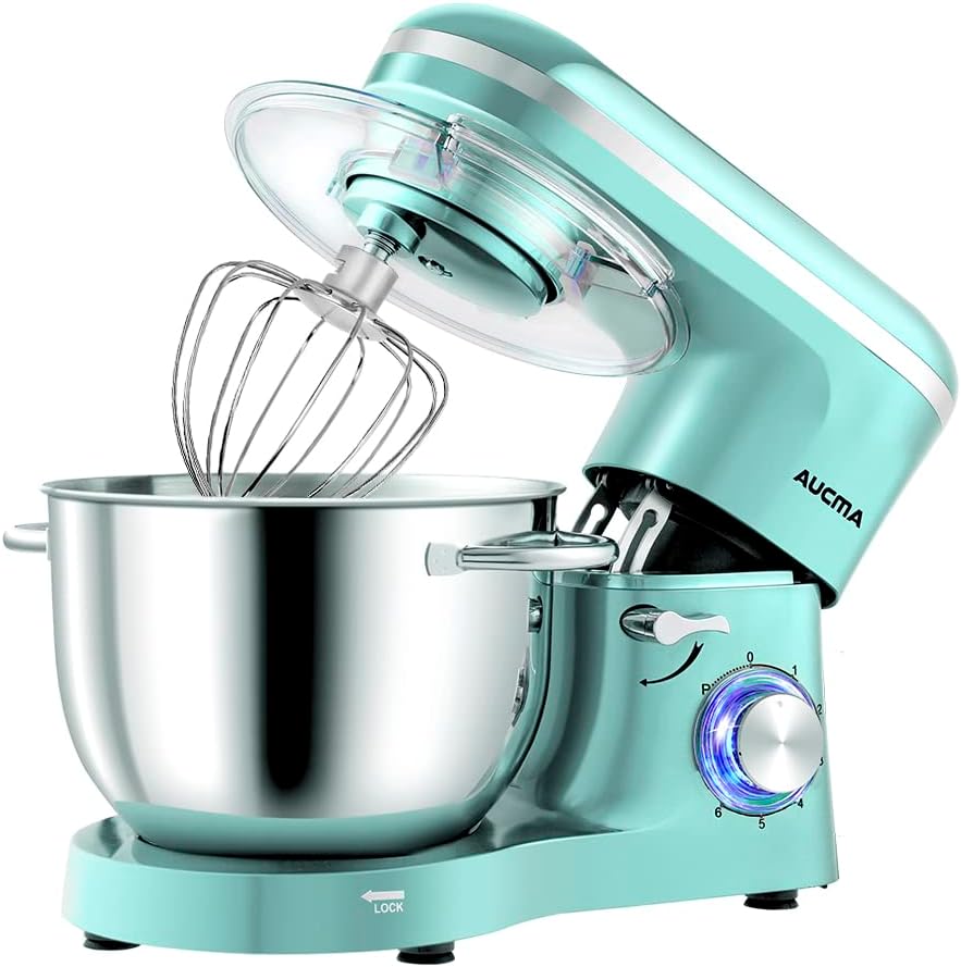 Aucma Stand Mixer, 6.2L Food Mixer, Electric Kitchen Mixer with Bowl, Dough Hook, Wire Whip & Beater (6.2L, Blue)