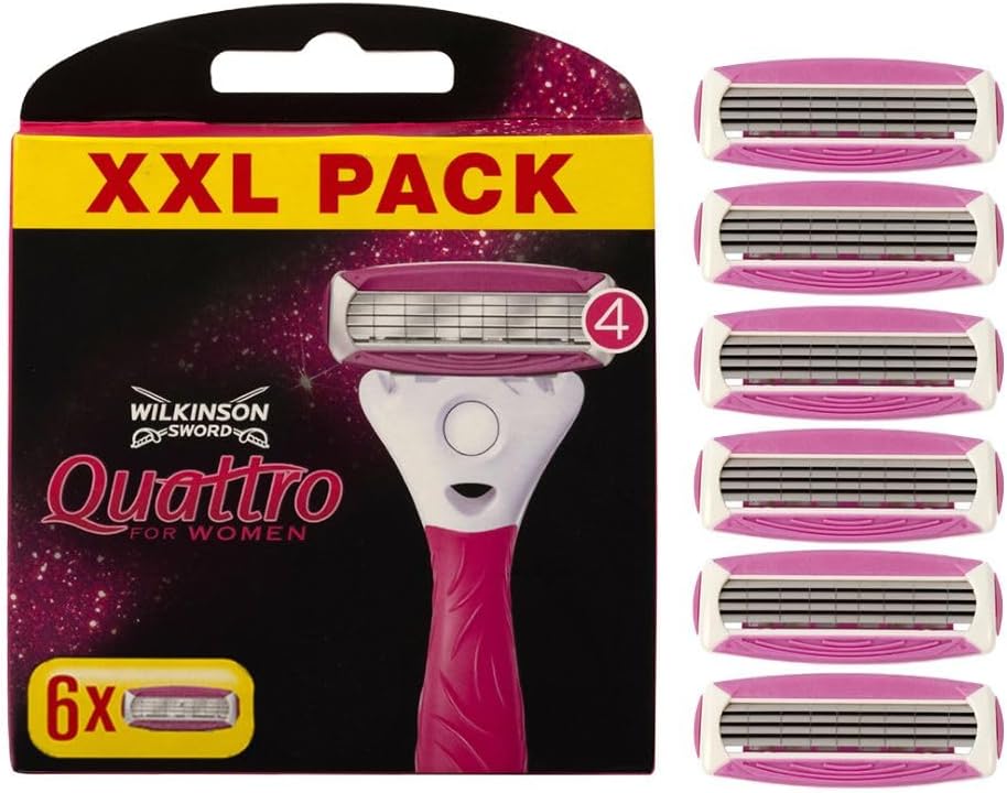 Wilkinson Sword Intuition Quattro Smooth Shave Women’s Razor Blades, Hair Removal, Touch of Aloe Vera, Shavers for Routine Grooming, 6 Refill Pack
