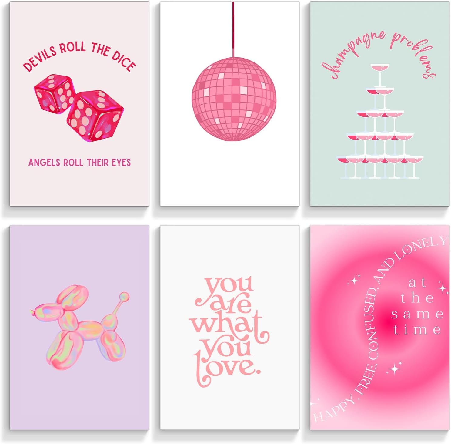 8x10in Unframed 6 Piece Pink Preppy Posters for Room Aesthetic, Folklore Taylor Affirmations Poster Canvas Wall Art, Singer Champagne Problems Prints, Girl Bedroom Dorm Wall Collage