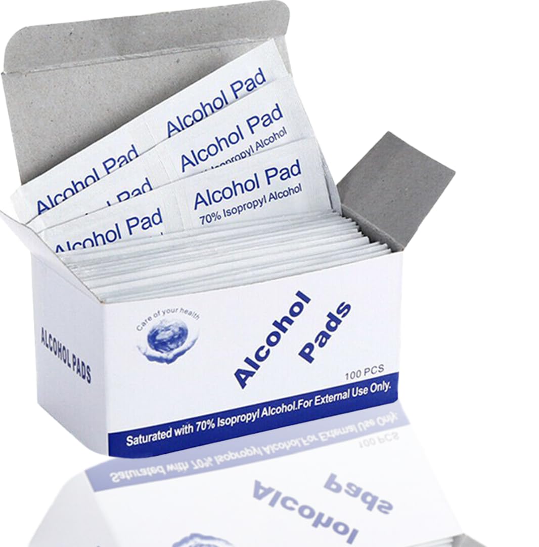 NECURATU Pre-Injection Wipes (x100) - Individually Wrapped Disposable Medical Skin Cleaning Easy-Tear 70% Isopropyl Alcohol Sachet Wipes