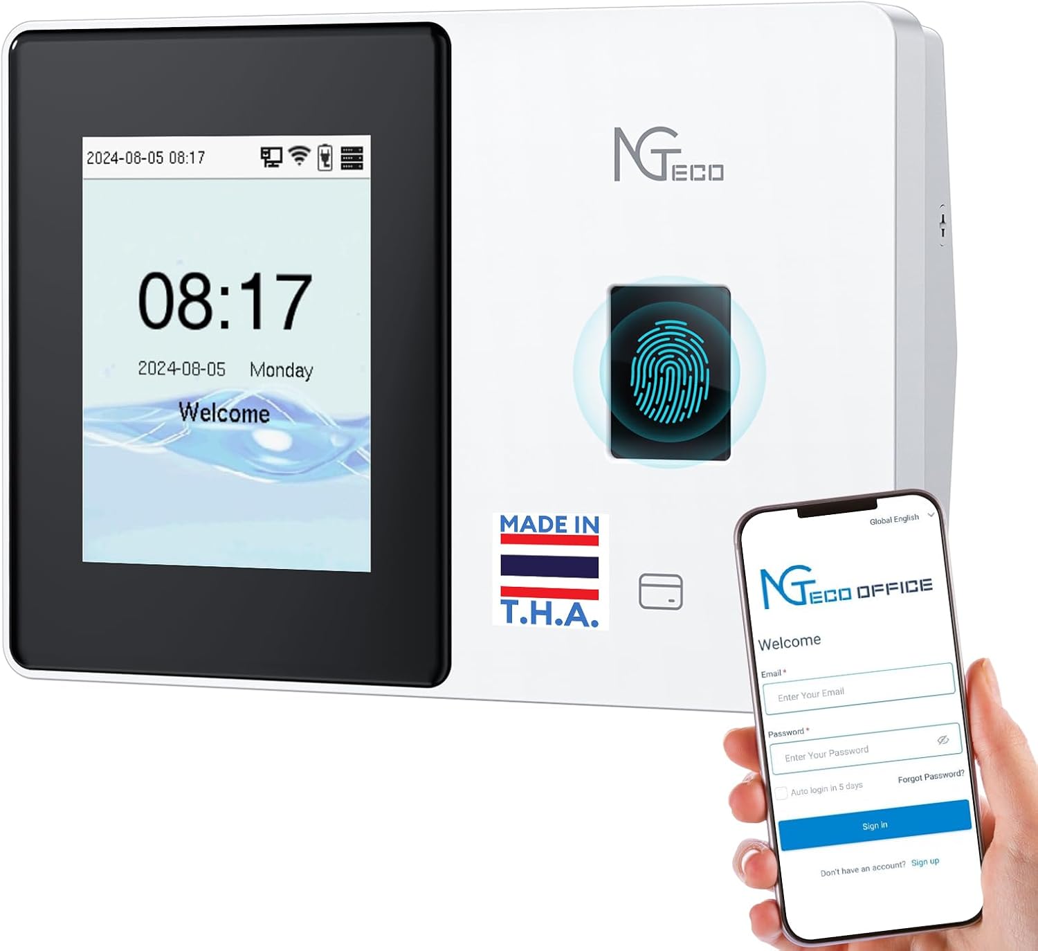 NGTeco Cloud-Based Time Clock, Fingerprint+RFID Time Clocks for Employees Small Business with Battery, 2.4G & 5G WiFi Remote Control Clock in Machine with Software ＆ iOS/Android App, No Monthly Fee