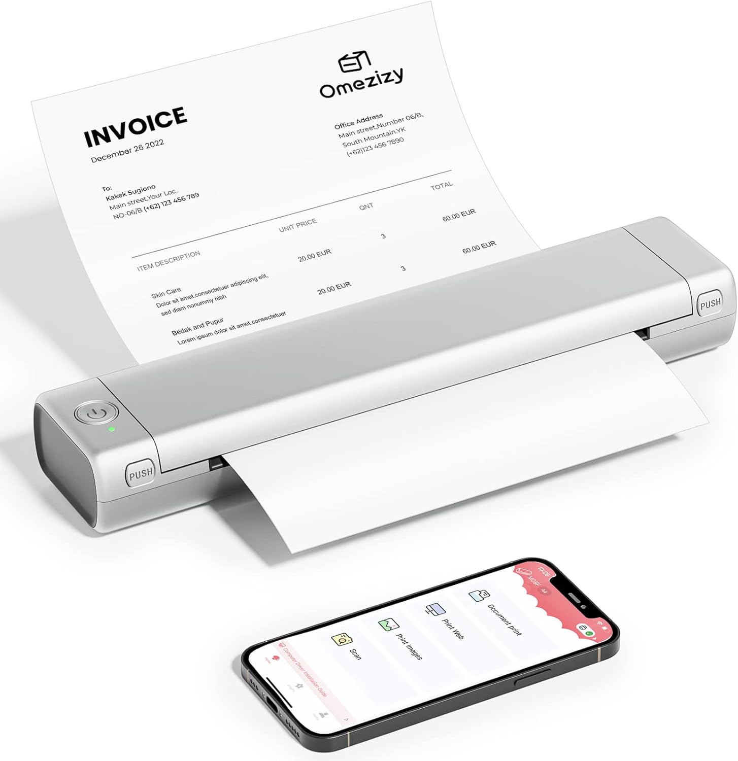 Thermal Printer A4 for Travel, Bluetooth Portable Printer, Wireless Thermal Printers for Tattoo Stencils, Home Use, Business, Study, Compatible with Phone & Laptop