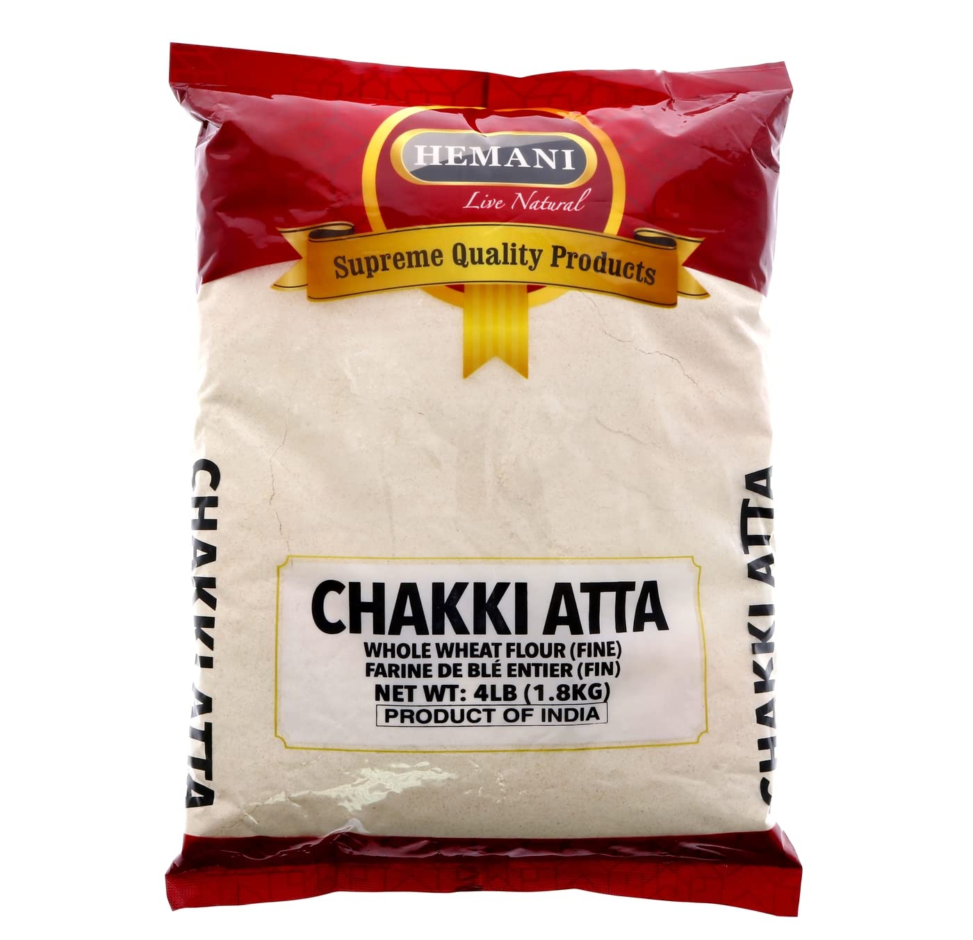 HEMANI Chakki Atta 4LB I Stone Ground Fine I Whole Wheat Flour I Indian Origin