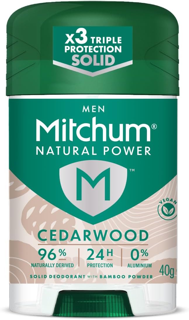 Mitchum Men Natural Deodorant Stick, Aluminium Free, Vegan, Cruelty Free, 96% Natural Ingredients, Cedarwood