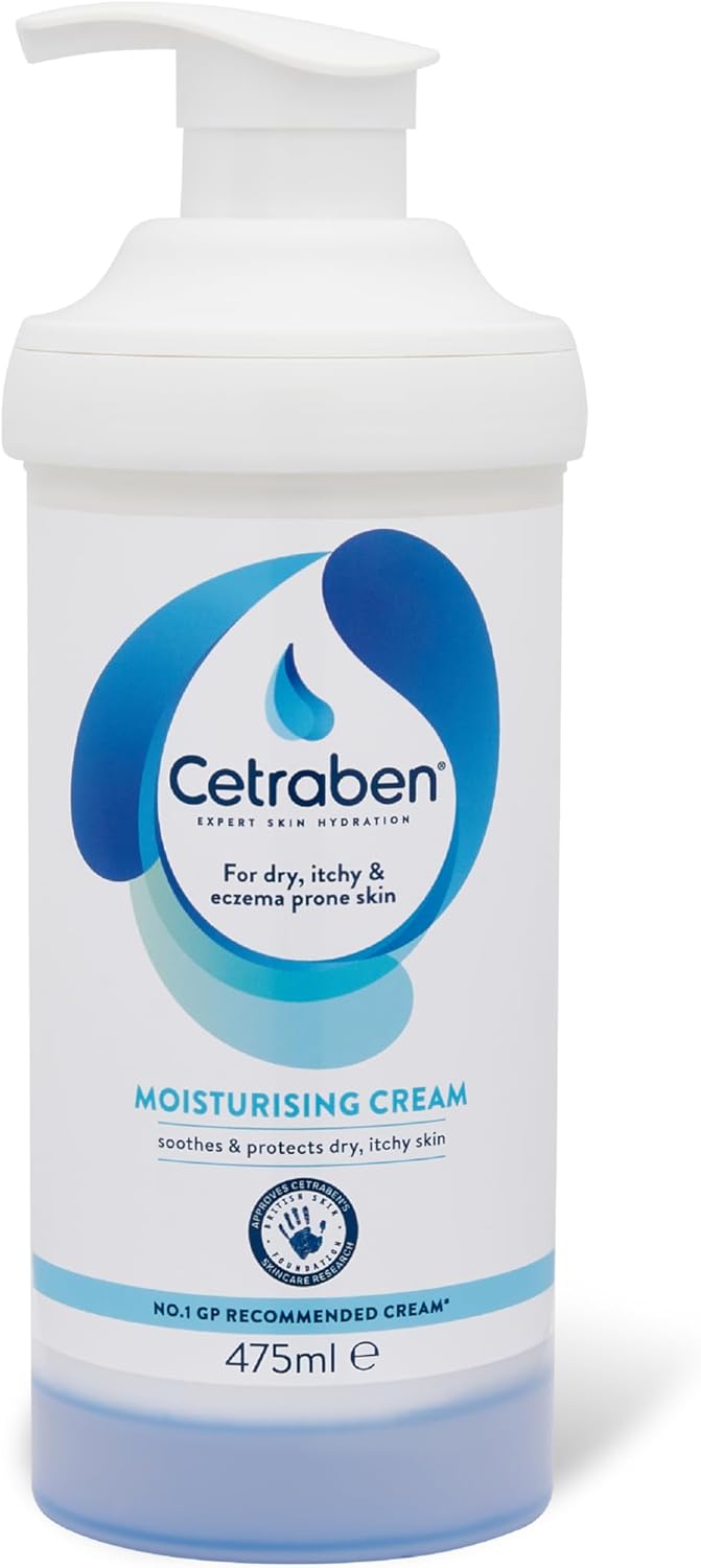 Cetraben Moisturising Cream, For Dry, Itchy, Sensitive & Eczema-Prone Skin, Soothe, Moisturise, Hydrate, & Protect, Dermatological Moisturiser,Daily Use on the Body, Fragrance Free, 1 x 475ml