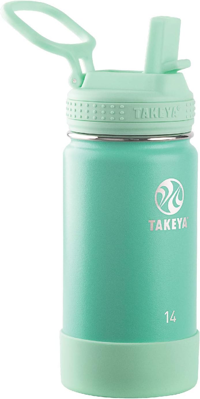 Takeya Actives Kids 14 oz Vacuum Insulated Stainless Steel Water Bottle with Straw Lid, Seafoam
