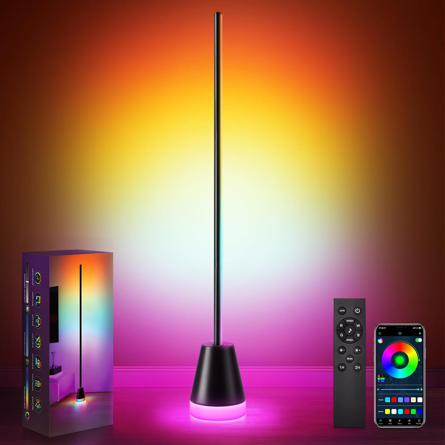 shirylzee Smart RGBICW LED Floor Lamp - App & Remote Control, 68 Scene Modes, Music Sync,Timer,16 Million Colors, Dimmable Color Changing Corner Lamp for Living Room, Bedroom,Gaming Room and Office