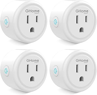 GHome Smart Mini Plug Compatible with Alexa and Google Home, WiFi Smart Outlet Socket Remote Control with Timer Function, Only Supports 2.4GHz Network, No Hub Required, ETL FCC Listed (4 Pack), White