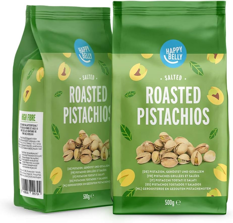 Amazon Brand - Happy Belly Pistachio Roasted and Salted, 500g, Pack of 2