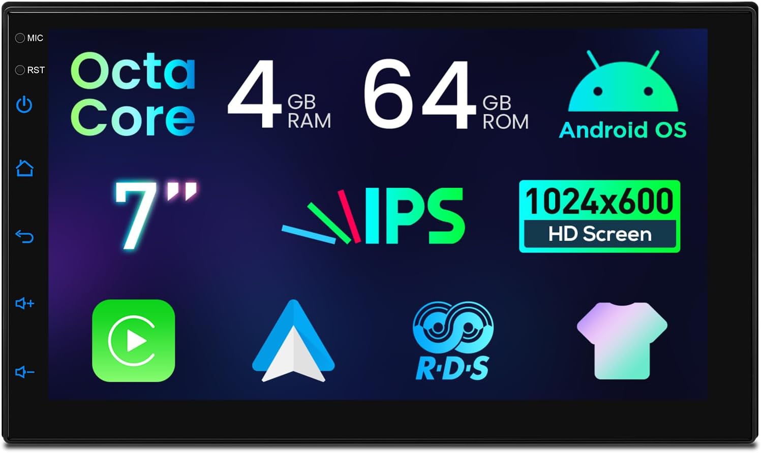 XTRONS Android Universal Double Din Car Stereo 7" IPS Screen Touch Screen Android Car Radio Player Octa-Core 4GB+64GB w GPS Navigation CarAutoPlay Bluetooth 5.0 ROHM DSP Global 4G LTE Dual Band WiFi