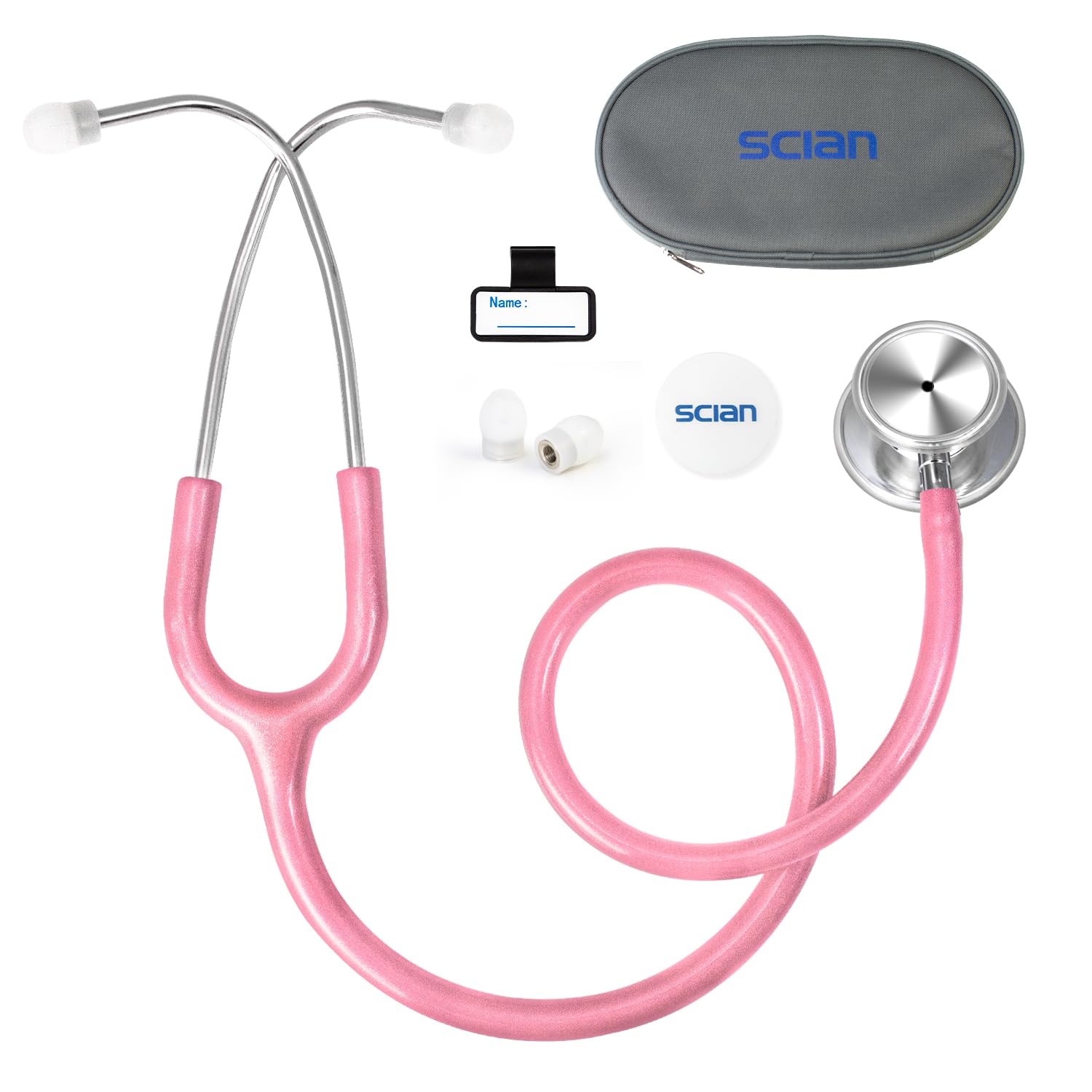 SCIAN Stethoscope Dual Head for Nurses, Doctors, Adults, Med Students, Classic Stainless Steel Stethoscope Home Use Medical Supplies with Carrying Bag, Pearlescent Pink Tube