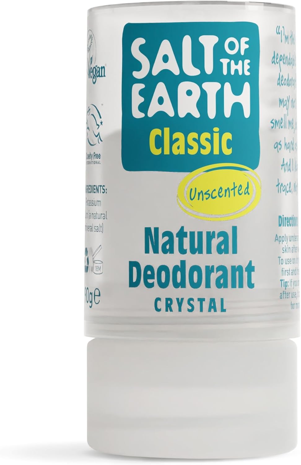 Salt of the Earth - Natural Deodorant Crystal Classic - Effective Crystal Deodorant, Fragrance Free, Vegan, cruelty Free - Suitable for Women, Men, and Kids - 90g