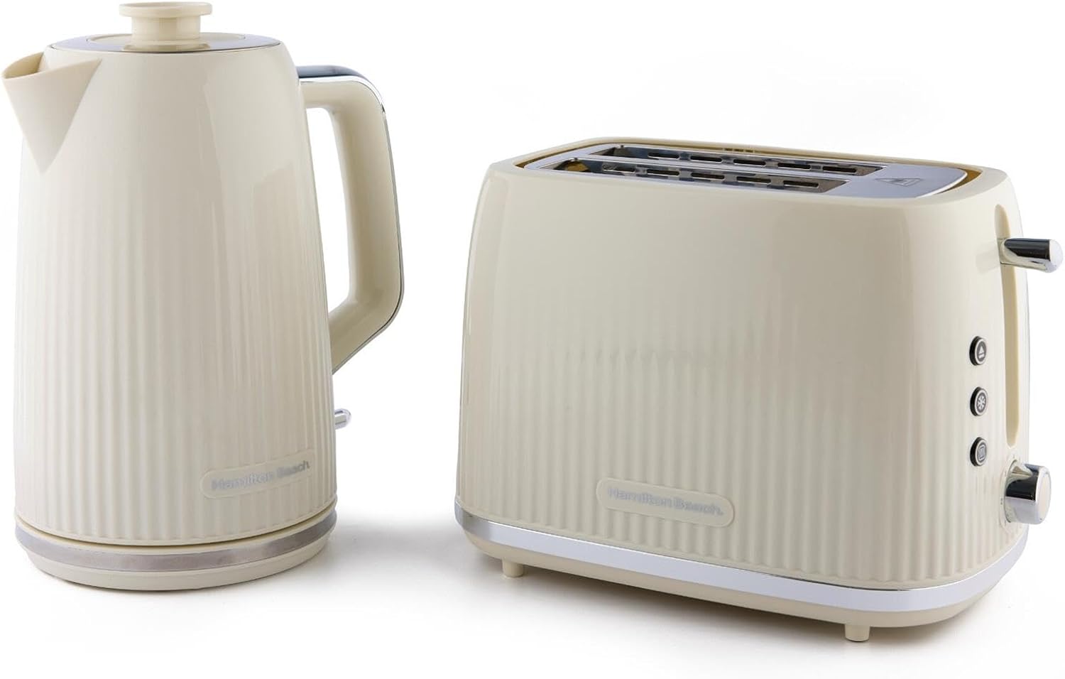 Hamilton Beach Kettle and Toaster Set, Miami, Electric Kettle 1.7L, Wide Slot Toaster 2 Slice, Boil Dry Protection, 7 Variable Browning Levels, Sand - HBMIAS