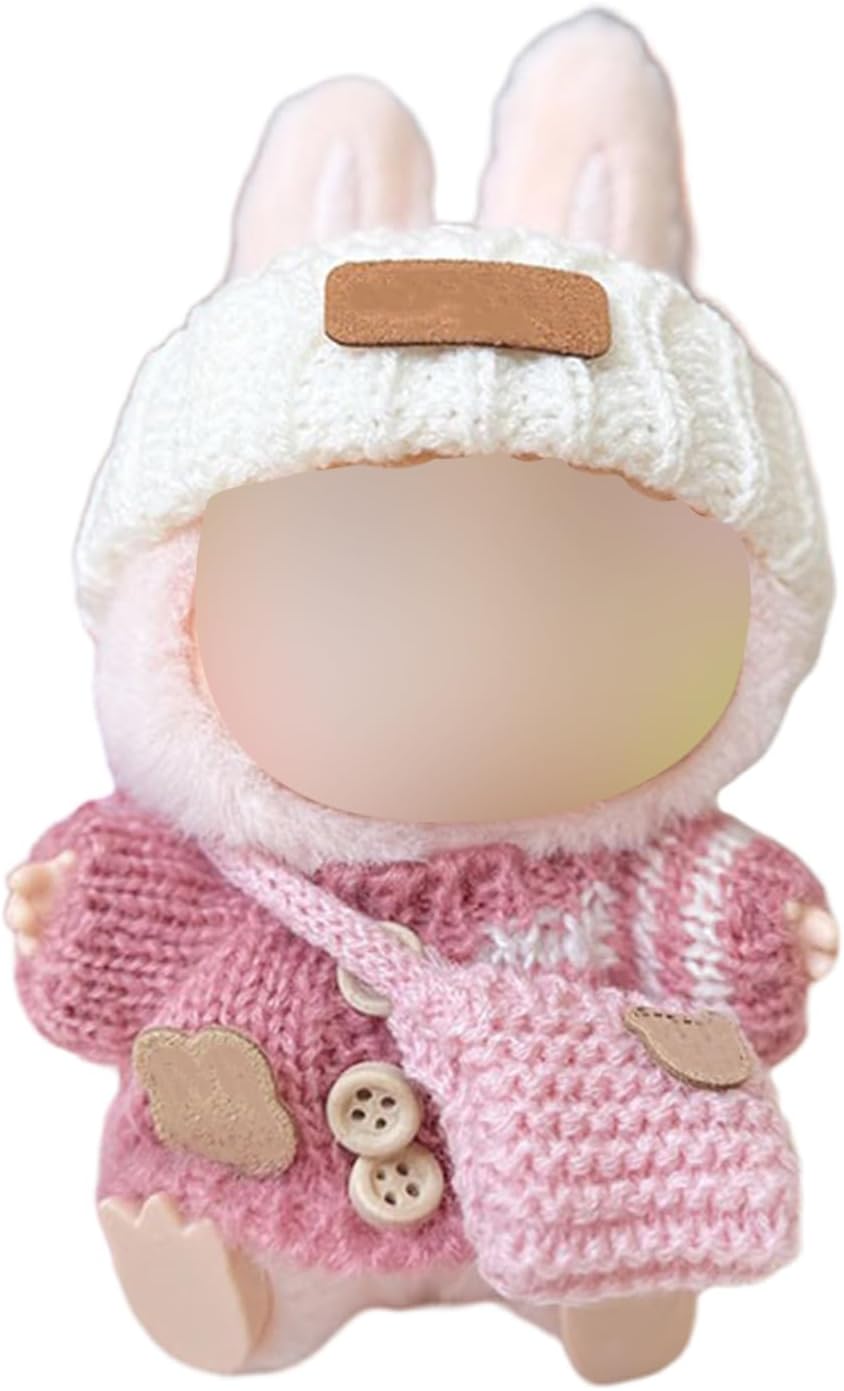 Clothes for 17cm Dolls, Clothes Set for 17cm Doll, Crochet 3 Piece Set Hat Clothes Backpack for Doll, Stylish Adorable Dolls Clothes Accessories (No Doll) (Pink)