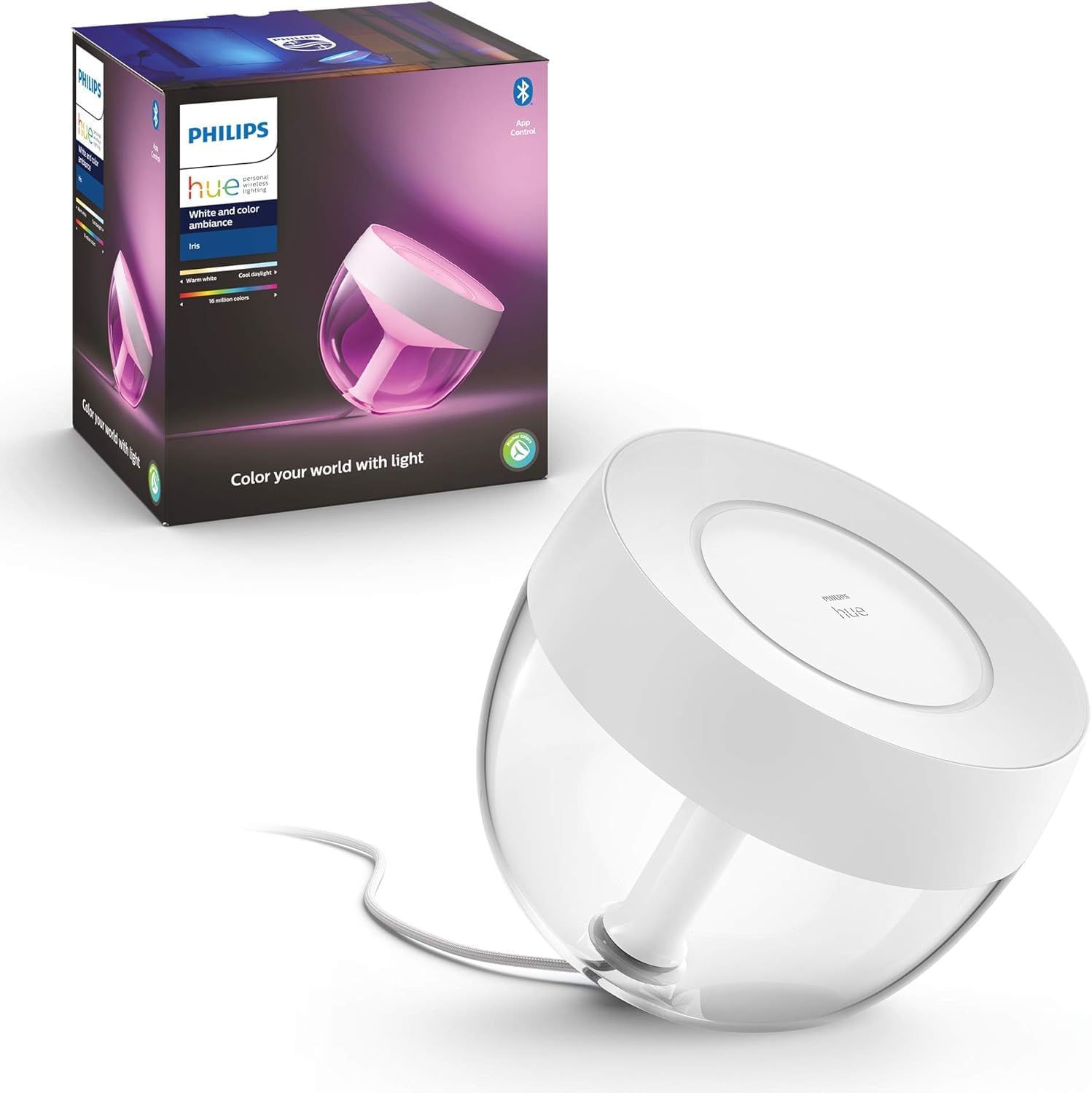 Philips Hue Iris White and Colour Ambiance Table Lamp Smart Lighting. [White] with Bluetooth. Works with Alexa, Google Assistant and Apple HomeKit, 1 Count (Pack of 1)