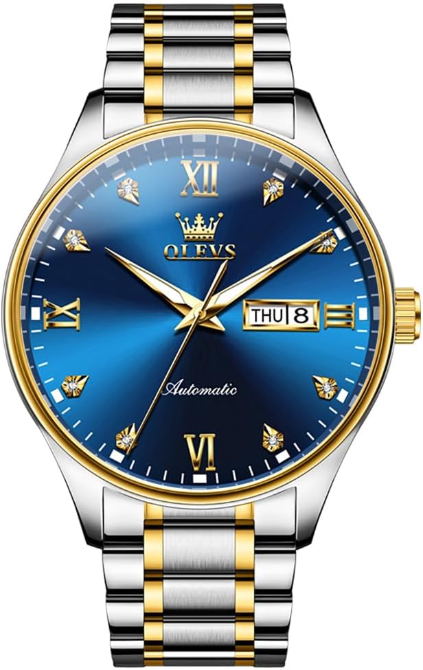 OLEVS Automatic Watches for Men Self Winding Mechanical Wristwatch Luxury Business Stainless Steel Luminous Waterproof Calendar Watch