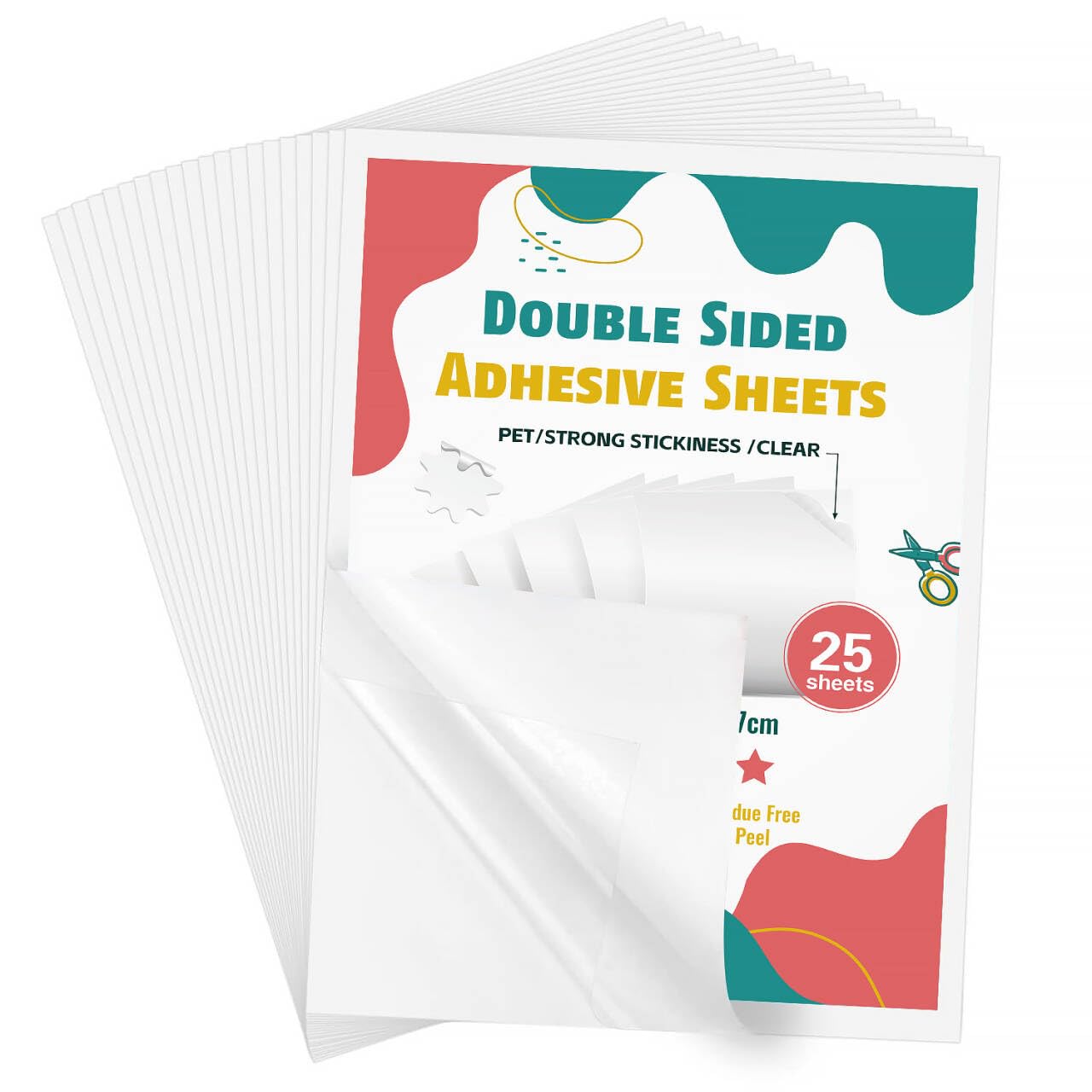 25 Sheets Clear Double Sided Adhesive Tape - Heavy Duty Sticky Crafts Tape Sheets for DIY Art, Tumbler Wrapping, Home Decoration, Scrapbooking (Strong & Removable)