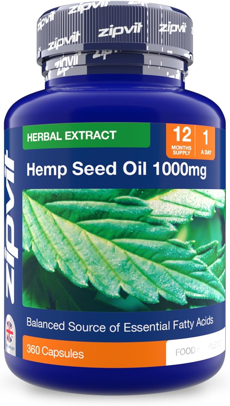 Zipvit Hemp Oil 1000mg Supplement, 360 Softgel Capsules of Hemp Seed Oil. 12 Months Supply.