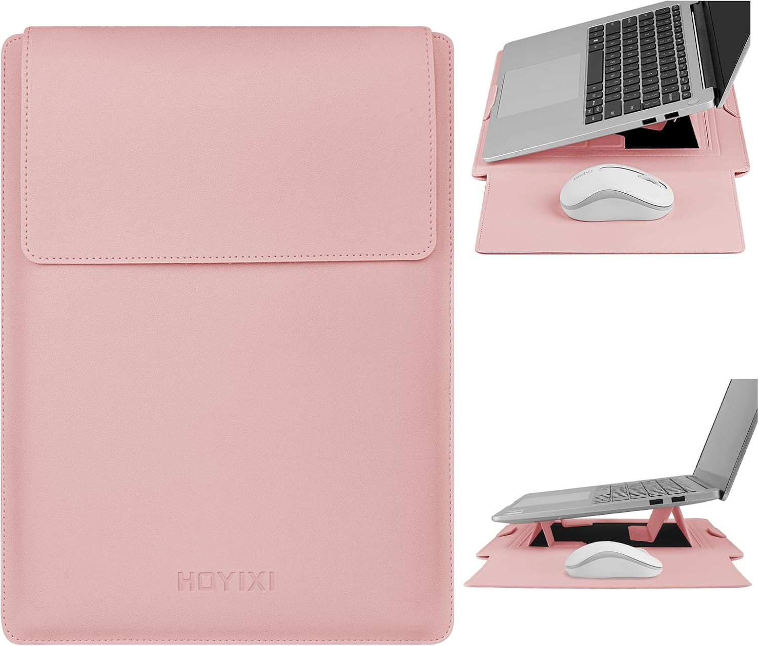 HoYiXi 13.3'' /13.6'' Laptop Sleeve Case PU Leather with Stand Compatible with MacBook Pro 14/MacBook Air 13(M1 M2)/ASUS Vivobook 14/Dell XPS 13/ASUS Matebook,13-14'' Laptop Bag,Pink